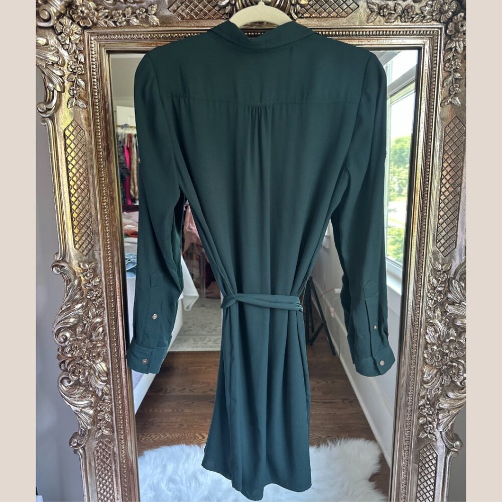 White House Black Market Forest Green Button Down Shirt Dress Size 2 - Picture 2 of 4